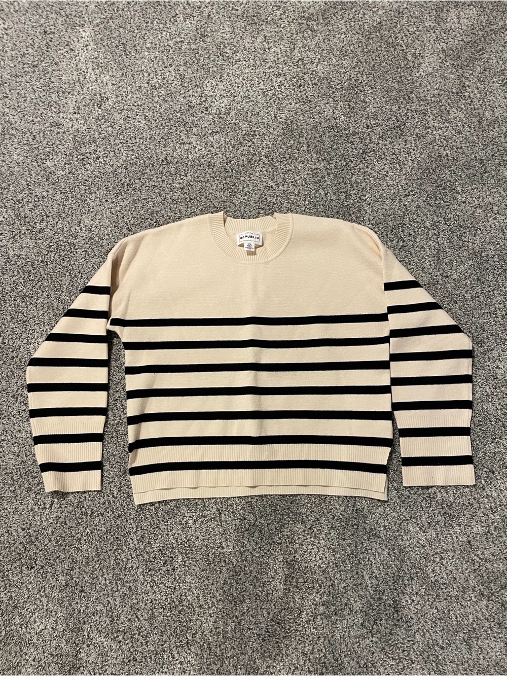 For The Republic Cream Crewneck Sweater with Black Stripes